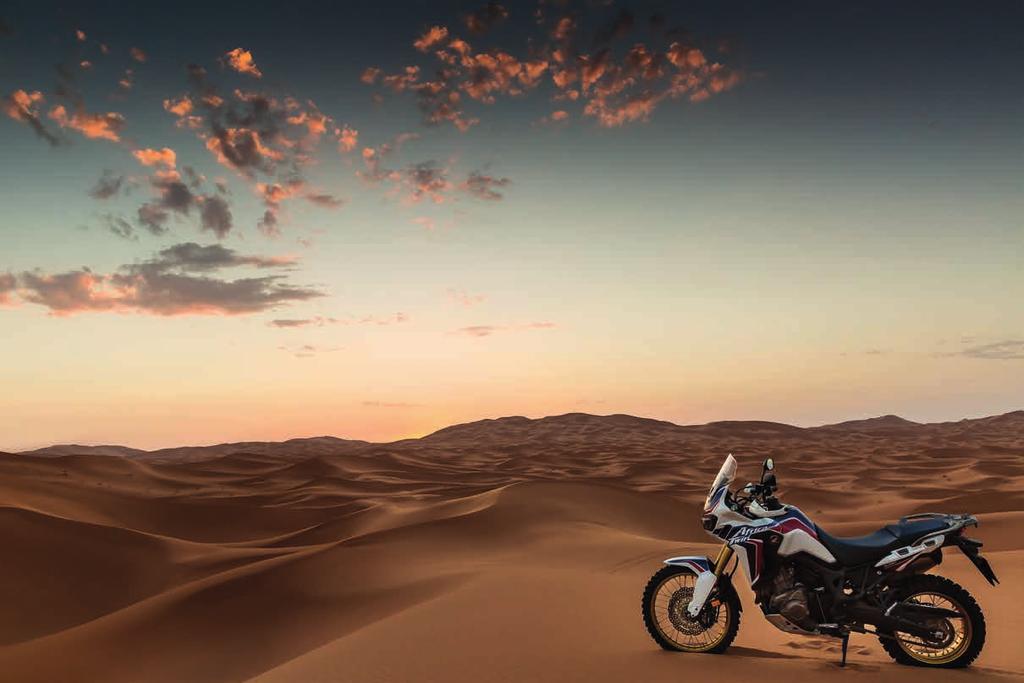 TRUE ADVENTURE The call of the wild. It s hard to ignore it when you re riding the Africa Twin. It s a name inseparable from the spirit of Dakar, on a bike that s as impressive as the desert itself.
