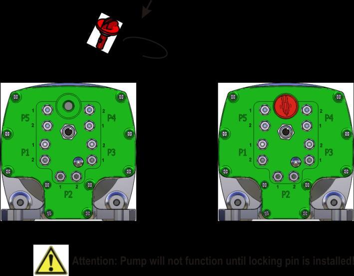 9. Reinstall locking pin: Attention: Pump will