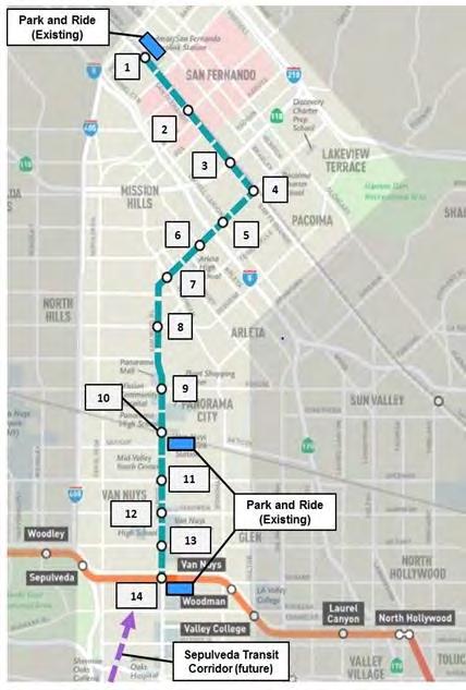 East San Fernando Valley Transit Corridor At-grade LRT with 14 Stations 6.7 Miles on Van Nuys Boulevard 2.