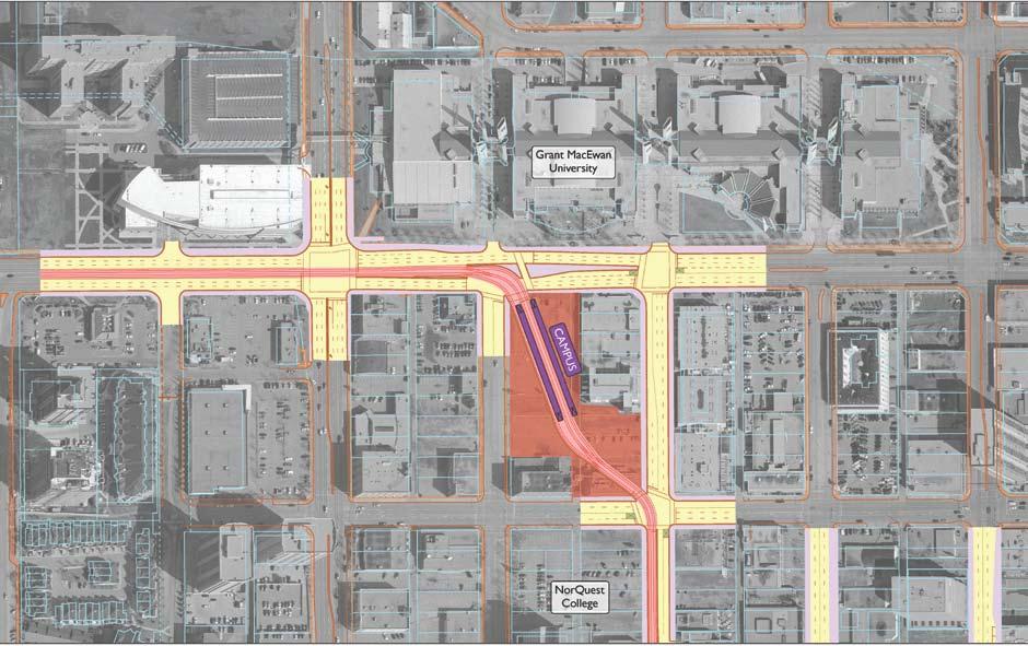 N EDMONTON LRT EXPANSION Downtown LRT Alignment CAMPUS Stop location Potential LRT at Grade Potential LRT stop platform Potential Property requirement
