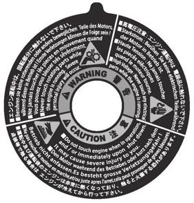 8 LABEL LOCATIONS. Warning label urge to read the owner s manual. 4. Warning label regarding oil pressure (See page 30). ENOF003-0 5.