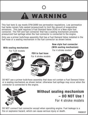 LABEL LOCATIONS 9 9. Warning regarding fuel tank cap (See page 27).. Warning tag regarding instructions of the fuel tank cap (See page 27). ENOF0002-0 0.