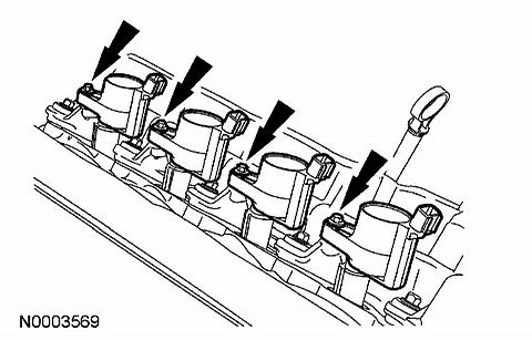 21. NOTE: LH shown, RH similar. Remove the 8 bolts and the 8 ignition coils. 22. Disconnect the crankshaft position (CKP) sensor electrical connector. 23.