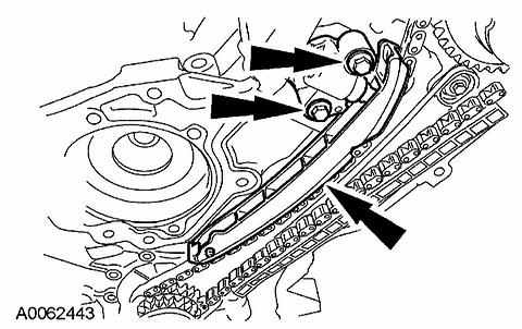 CAUTION: If one or both of the tensioner mounting bolts are loosened or removed, the tensioner-sealing bead must be inspected for seal integrity.
