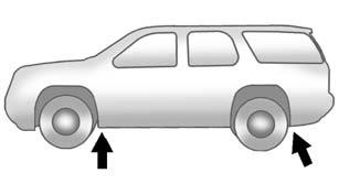 Left Front Shown, Right Front Similar Front Tire Flat: If the flat tire is on a front tire of the vehicle, use the jack handle and only one jack handle