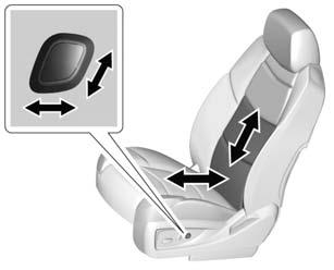 Raise or lower the front part of the seat cushion by moving the front of the control up or down.. Raise or lower the seat by moving the rear of the control up or down.