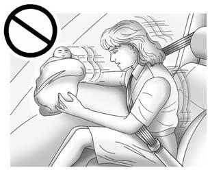 98 SEATS AND RESTRAINTS Warning (Continued) For example, in a crash at only 40 km/h (25 mph), a 5.5 kg (12 lb) infant will suddenly become a 110 kg (240 lb) force on a person's arms.