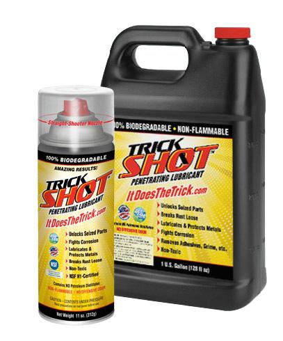 TrickShot It Does the Trick! Protects all types of metals against the harsh elements that cause rust and corrosion. Penetratse into close tolerant areas to loosen rusty/ stuck parts.
