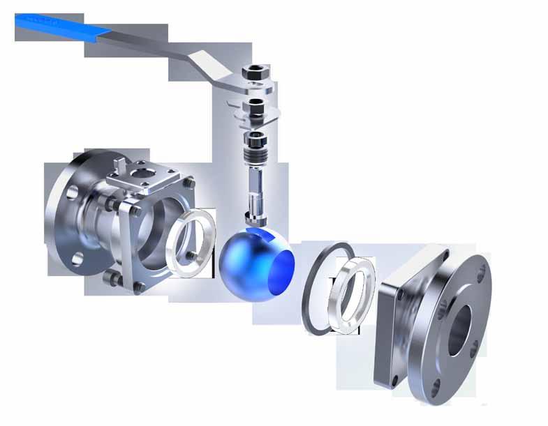 2-Piece Ball Valve Expanded View 1. End Piece: The end piece is built to the same standards as the bodies. 2. Seat: The seat ensures positive shutoff for pressure or vacuum services. 3.