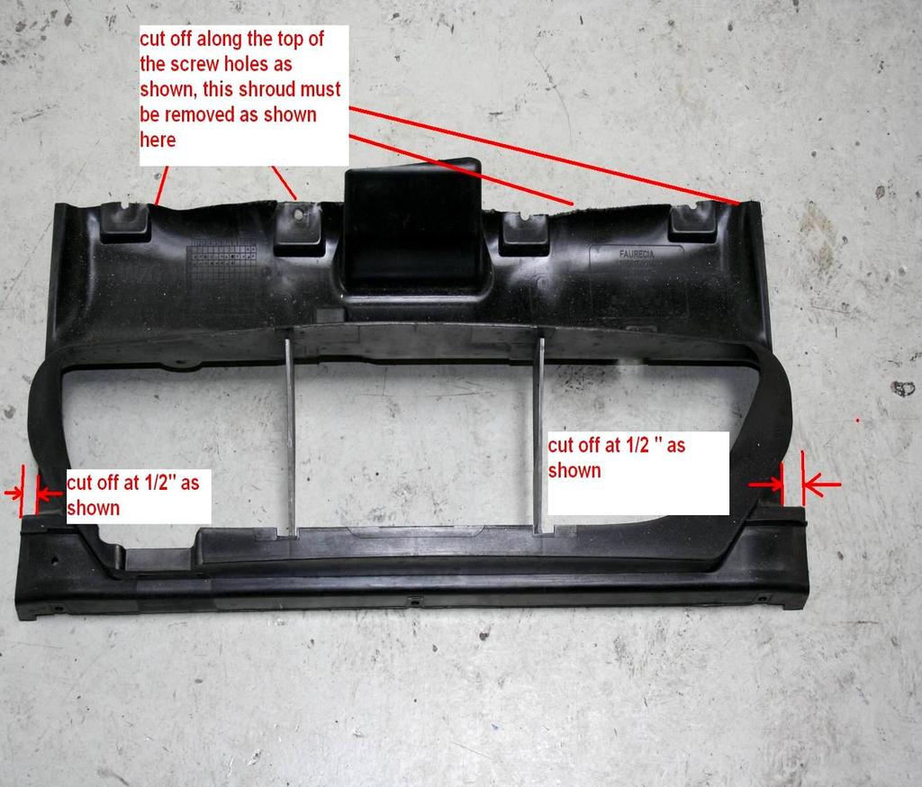Cut shroud as shown in picture (use die grinder or air saw).