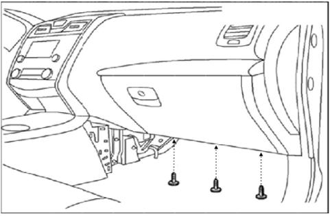 26 26) Place the glove box assembly back into the passenger footwell.