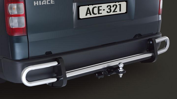 The Toyota Genuine Towbar with Rear Step and Chrome Loop Protector provides generous towing capacity, considerable rear protection and an anti-slip step to assist with Roof Rack access.