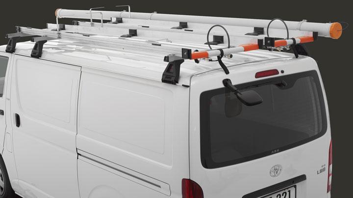 Full Technician Roof Rack The Full Technician Kit (pictured) Roof Rack is sold as a comprehensive unit comprising of three aluminium crossbars, two ladder holders (for one extension ladder and one