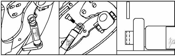 8) Once hinge is locked in place, break nut #1 then turn Allen set screw #2 on fig until it hits the block then open the door and continue to adjust until the door matches with the striker, open and