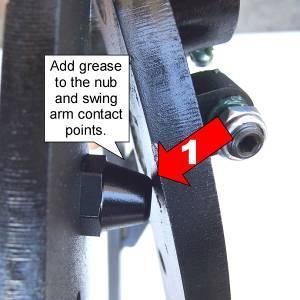 10) Adjust door opening set screw #3 clockwise until distance between nub and swing arm is enough so that the swing arm moves up and