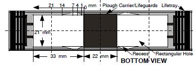 During all these operations, be careful not to damage the lifeguards, etc. For each bogie, first cut a rectangular hole 33mm long by 21mm wide, which should leave 2.