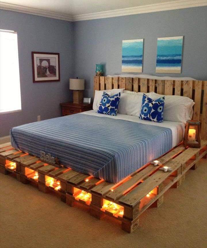 Pallet Pine Timber Queen Size bed base and bed head. Double base height.