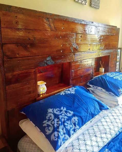 Pallet Pine Timber Ensemble Bed Head, w/ two inserts and LED Lights.