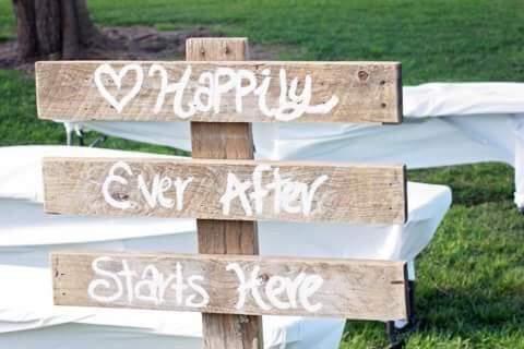 Pallet Pine Timber Wedding Feature Sign. Happily Ever After Starts Here.