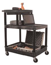 storage, and a small flat top shelf for additional parts and accessories. Comes with 4 casters, two with locking brake.