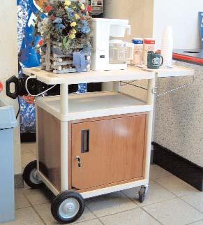Waiting Area SCB30C Three shelf serving cart with locking cabinet and side shelf. Includes 3-outlet, 15 U.