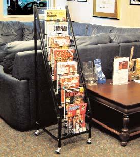 Waiting Area LDW8 Mobile wire literature rack with black powder coat finish.