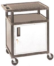 MTC30C/N Partially enclosed locking service cart with one top tray and two flat shelves.
