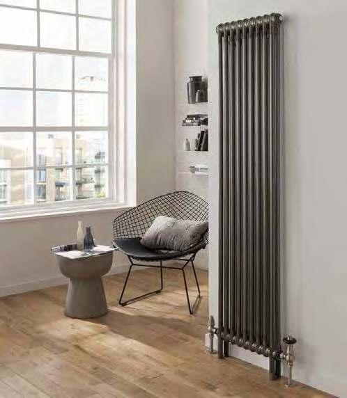 Ancona Bare Metal Lacquer Ancona 2 column 1800mm high, 9 sections in Bare Metal Lacquer inish with slip on welded feet with Nickel Vintage XL TRV Valves.