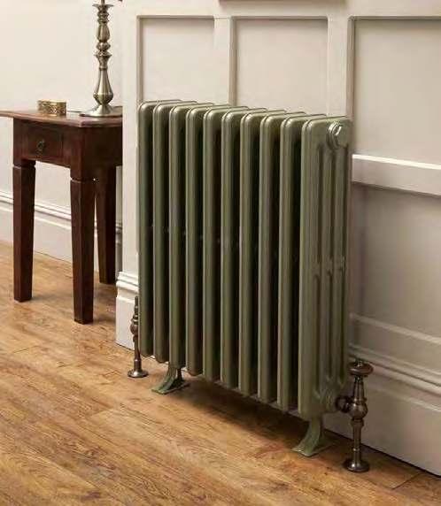 Telford Telford 4 column, 10 sections, 680 high painted in RAL 6013 Reed Green with cast feet 2, 3, 4, 5 or 6 column 5 heights Up to 40 sections Full range and sizes see pages 148-150 Available in 26