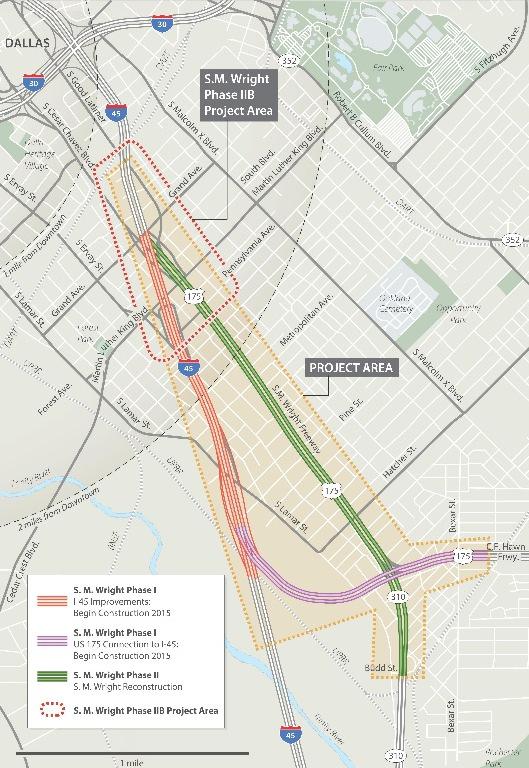 Proposed Project The proposed S.M. Wright Phase IIB project includes improvements to IH 45 from Pennsylvania Avenue to north of Al Lipscomb Way (approximately 1 mile).