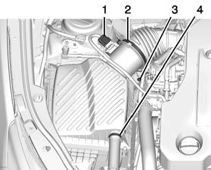 2. Air Duct Clamp 3. Screws To inspect or replace the engine air cleaner/filter: 1. Open the hood. See Hood 0 230. 2. Disconnect the outlet duct by loosening the air duct clamp (2). 3. Disconnect the electrical connector (1).