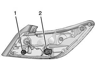 256 Vehicle Care Taillamps, Turn Signal, Stoplamps, and Back-Up Lamps 1. Back-Up Lamp 2. Turn Signal Lamp To replace one of these lamps: 1. Open the trunk. See Trunk 0 38. 2. Remove the fasteners and pull back the trunk trim.