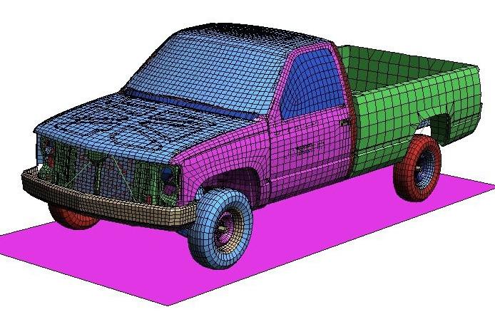 211 components. Full-scale vehicle crash tests were used to evaluate and validate the model [1]. The detailed finite element model of the C2500 is shown in Figure 1.