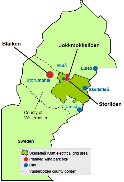 in Jokkmokksliden/Storliden + 2 WTGs Vårdkasen 2012: + 30 WTGs