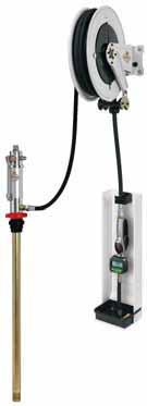 Modular oil dispensing kit with hose reel pump mounted on drum Oil dispensing system with pump applied on a drum or tank, equipped with open or enclosed swivelling hose reel series 420/440 and with