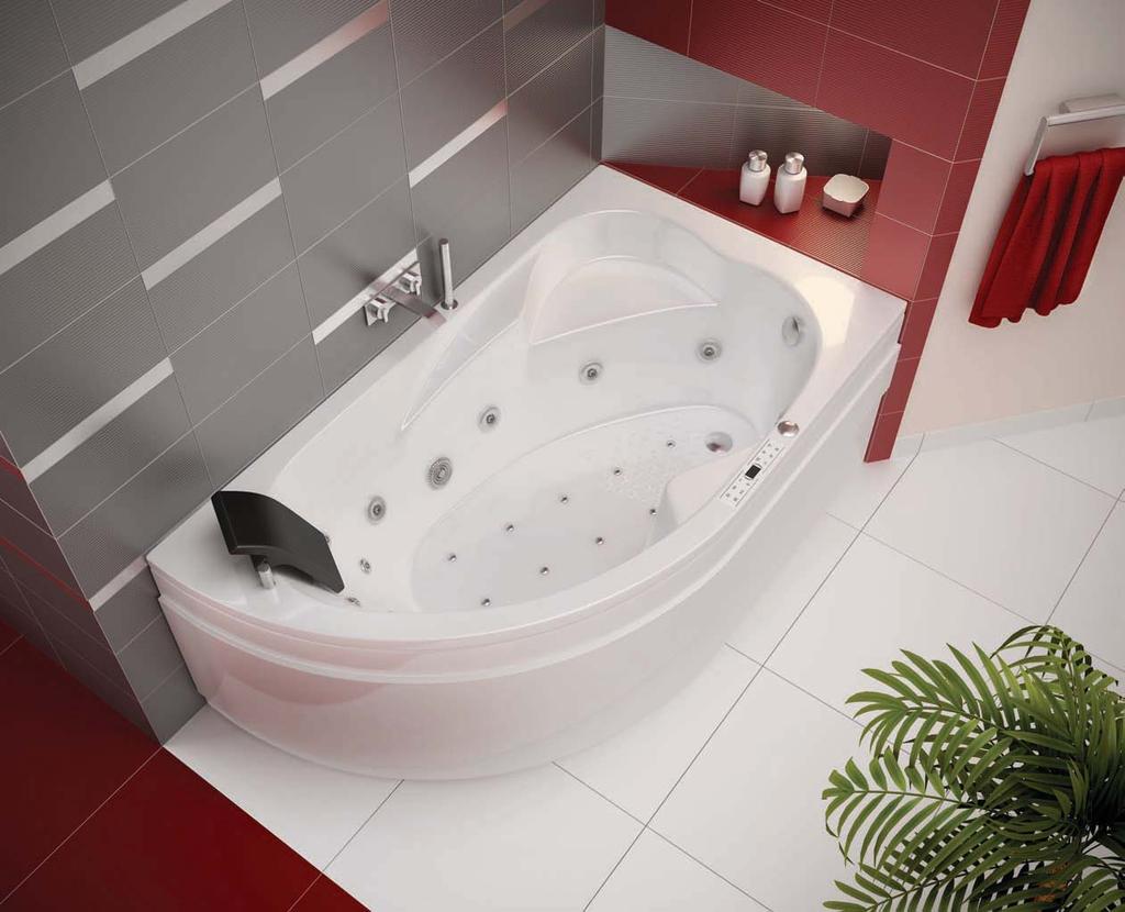 Serena Deluxe Dimensions: 160x90 cm Water capacity: 204 l massage: water, back, air control: electronic additional: light, heater, faucet, radio, ozonator The