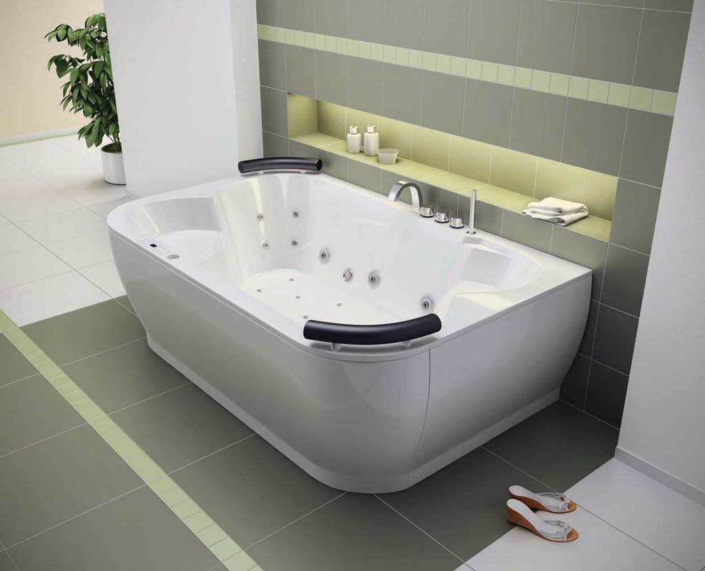 Grande Deluxe Dimensions: 190x120 cm Water capacity: 396 l massage: water, back, air control: electronic additional: light, heater, faucet, radio, ozonator Grande, the