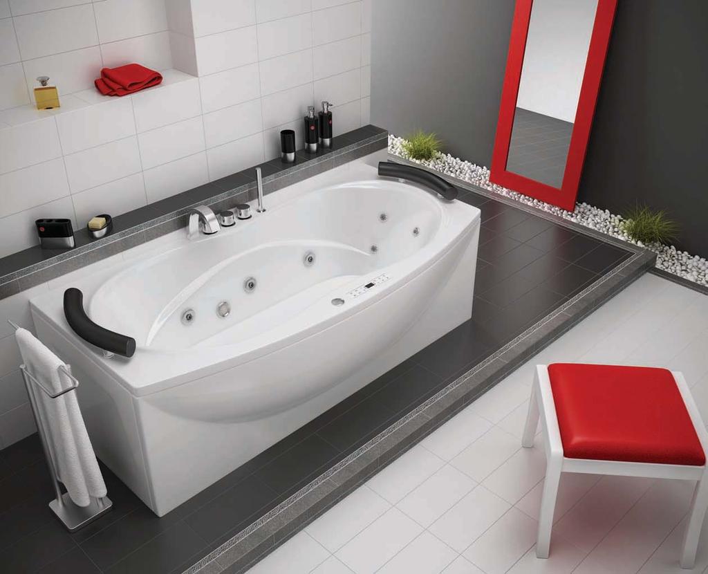 Miami Deluxe Dimensions: 160 170 x83 cm Water capacity: 185 200 l massage: water, back, air control: electronic additional: light, heater, faucet, radio, ozonator The