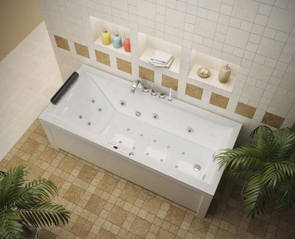 Vegas Deluxe Dimensions: 170 180 x80 cm Water capacity: 218 236 l massage: water, back, air control: electronic additional: light, heater, faucet, radio, ozonator Straight