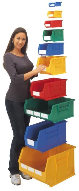 FOUR BRIGHT COLOURS + TEN SIZES TO CHOOSE FROM Made from high-strength polypropylene co-polymer The toughest bin anywhere Large label slot for quicker stock picking All Linbins supplied with labels