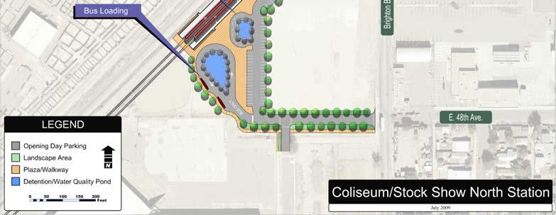 The Coliseum/Stock Show North station would be located at the northwest corner of the 48 th Avenue and Brighton Boulevard intersection, north of the National Western Stock Show, as illustrated on