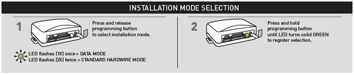 Step 2 - Program the Bypass: First, select DATA MODE in installation mode selection, then proceed with the module programming procedure: Step 3 - Test the system and close it up!