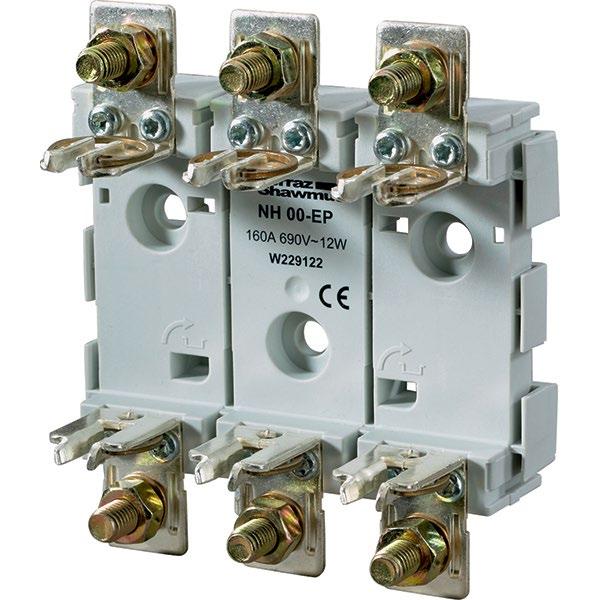 PRODUCT RANGE Size 00 Size Number of poles/ phases Connection Installation mode Package Weight BB001EPBR BB003EPV- BLOC Type EP (square contacts) BB001EP F215170 00 1 Screw Screw 3 0.