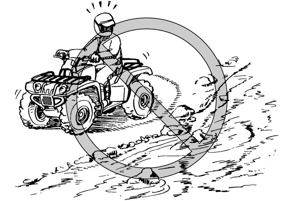 7 CROSSING THROUGH SHALLOW WATER The ATV can be used to cross slow moving, shallow water of up to a maximum of 35 cm (14 in) in depth. Before entering the water, choose your path carefully.