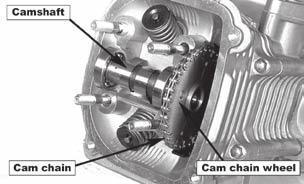 CAMSHAFT REMOVAL Loosen valve cover bolts and remove cover. Remove the cam chain tensional bolt cap, and remove the O-ring. Tighten the cam chain tensioner by adjusting bolt clockwise.