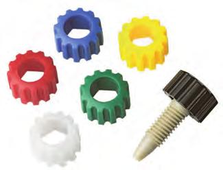 Color-coded adapters fittings For 1/4" hex-head nuts Material Polypropylene color-it fingertight adapters For high and low pressure Fit all hex-head PEEK and SS fittings for 1/16" tubing Available in