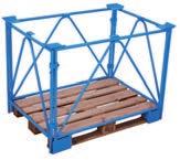 industry pallets; Stackable, but do not move when stacked; Side walls with 4 vertical tubular bars; End walls