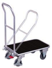 and can therefore be loaded beyond the edges Aluminium folding pushbar trolley with grooved rubber mat ap-450.