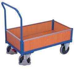 Box trolleys Side wall fixing Box trolleys Modular system; Base structure with innovative frame section; Load surface of wood-based board, surface finish beech; End and side walls of wood-based
