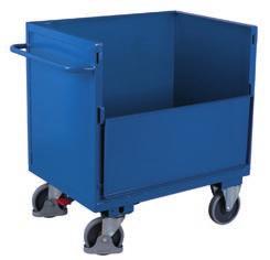 padlock; Trolleys powder-coated RAL 5010 gentian blue; Permanent surface protection; Impact- and scratch-resistant; Grey non-marking thermoplastic rubber tyres on plastic wheel rim with